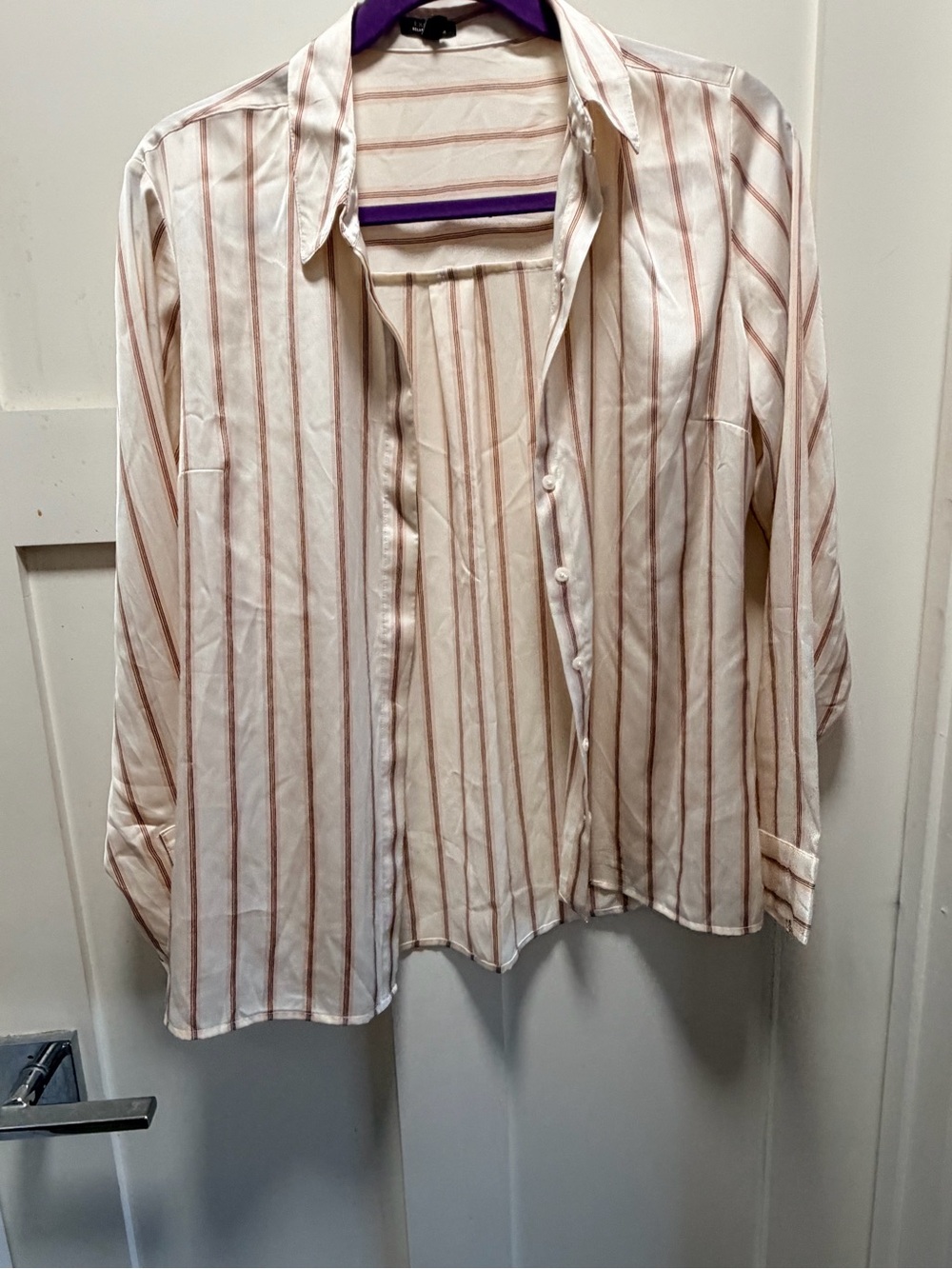 Express Portofino Cream Striped Button-Down Blouse - Picture 2 of 4